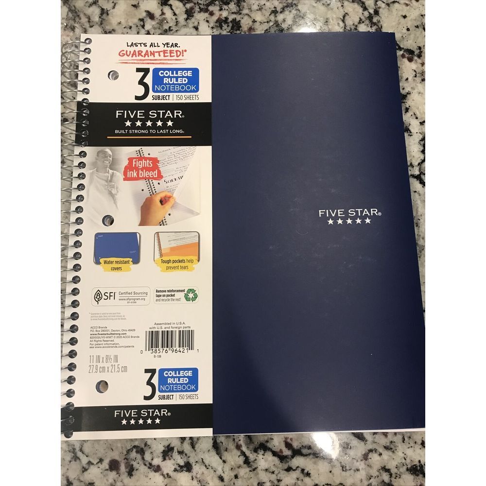 3 Subject Notebook 150 Sheets, Five‎ Star Wirebound College Ruled
